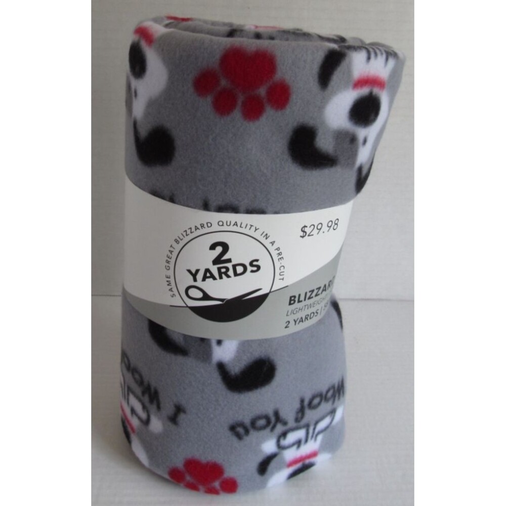 JoAnns 2 Yards Pre Cut Woof You Blizzard Fleece Dog Grey Lightweight Soft NWT